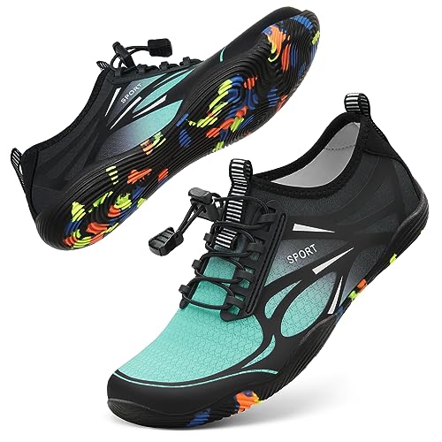 ATHMILE Water Shoes for Men Women River Shoes Adult Swim Beach Lake Pool Aqua Socks Barefoot Quick Dry for Hiking Surfing Kayaking Cruise Ship Essentials Size Women 85 Men 7Black Green - Image 1