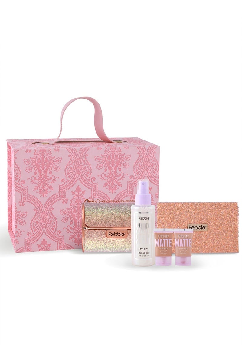 فيبيل مجموعة هدايا مكياج للنساء مجموعة كاملة مجموعة مكياج شاملة مع قطعتين من كريم الأساس غير اللامع ولوحة ظلال العيون المكونة من 15 لونًا وبخاخ مكياج لامع وأحمر شفاه غير لامع ومجموعة من 4 قطع من ماركات مستحضرات التجميل الراقية ومجموعة مكياج للاستخدام اليومي - Image 1