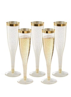 Y&D 6 PCS Plastic Champagne Flutes Gold Glitter Cups 6.5 OZ Clear Tumblers Fancy Disposable Hard with Glitter Premium Wedding Elegant Party  - Image 1