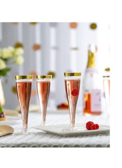Y&D 6 PCS Plastic Champagne Flutes Gold Glitter Cups 6.5 OZ Clear Tumblers Fancy Disposable Hard with Glitter Premium Wedding Elegant Party  - Image 3
