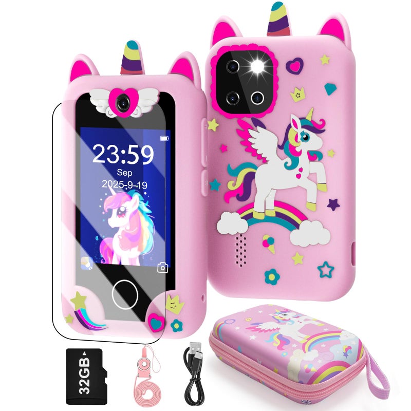 Covanm Kids Smart Phone for Girls Christmas Birthday Gifts for Girls Age 310 Kids Toys Cell Phone 28 Touchscreen Toddler Learning Play Toy Phone with Dual Camera Game Music Player 32GB Card Bag - Image 3