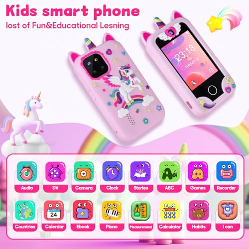 Covanm Kids Smart Phone for Girls Christmas Birthday Gifts for Girls Age 310 Kids Toys Cell Phone 28 Touchscreen Toddler Learning Play Toy Phone with Dual Camera Game Music Player 32GB Card Bag - Image 5
