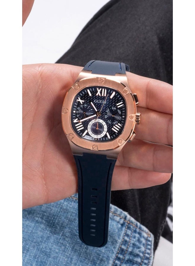 GUESS Rose Gold-Tone and Navy Silicone Multifunction Watch - Image 3