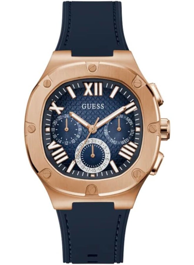 GUESS Rose Gold-Tone and Navy Silicone Multifunction Watch - Image 1
