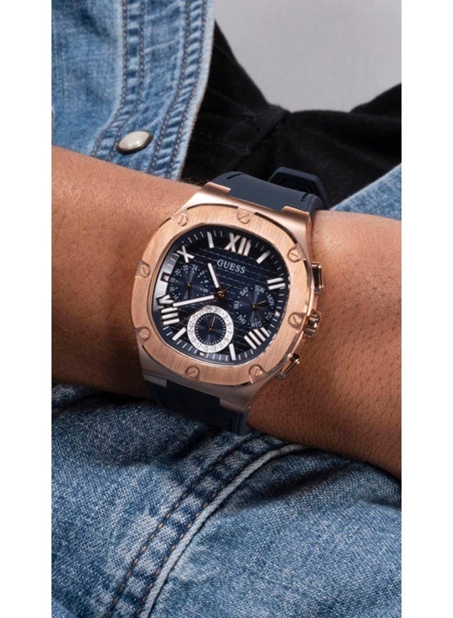GUESS Rose Gold-Tone and Navy Silicone Multifunction Watch - Image 2
