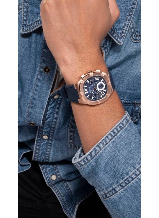 GUESS Rose Gold-Tone and Navy Silicone Multifunction Watch - Image 4