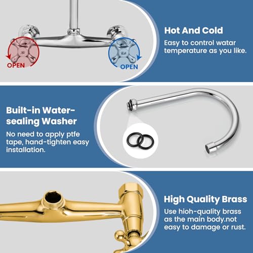 Airuida Chrome Polish Wall Mounted Kitchen Sink Faucet Wall Mounted Commercial Kitchen Faucet Wall Mount 8 Inches Center Faucet, 360 Degree Swivel Spout Mixer Laundry Restaurat Tap with Female Thread - Image 3