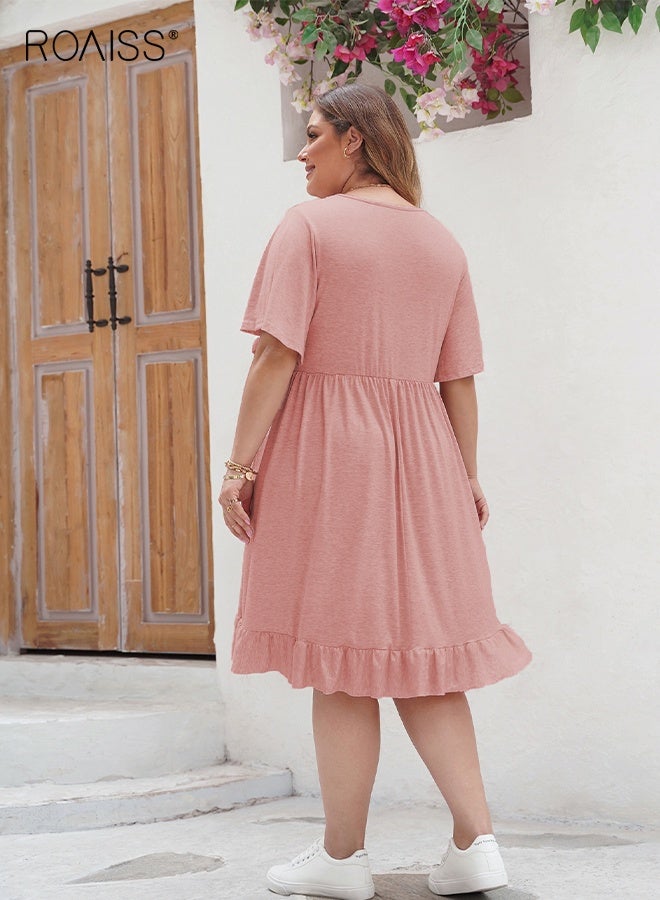 رويس فستان بوهيمي أنيق بمقاسات كبيرة، فستان برقبة دائرية بتصميم شرابة للنساء، فستان شاطئ طويل منسدل بنقوش - Image 2