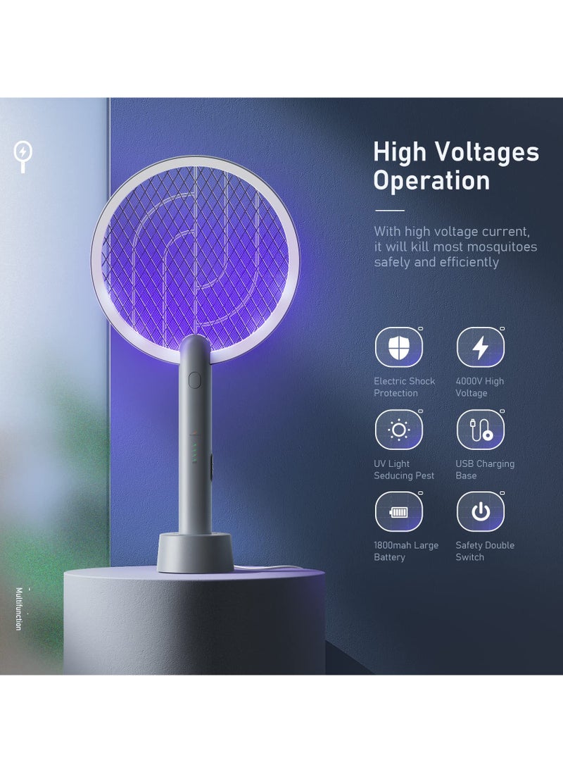 أنيوي صاعق حشرات كهربائي سمارت 2 في 1 بتصميم مضرب، مع قاعدة قابلة لاعادة الشحن بمنفذ USB وشبكة امان من 3 طبقات، يمكن استخدامه كمصباح لصدمة الحشرات، امن للمس، مثالي للمنزل وغرفة النوم والمطبخ  - Image 2