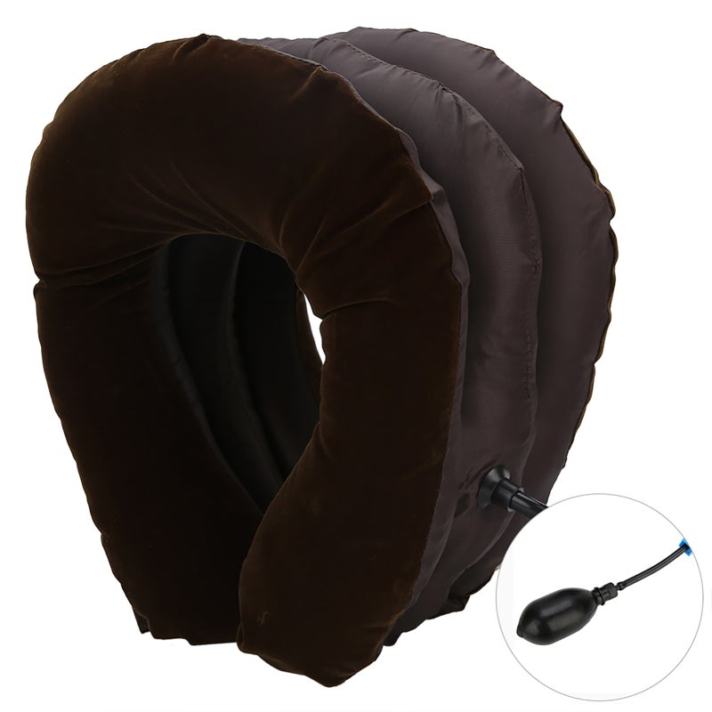 Inflatable Neck Pillow - High-Quality Flocking Fabric Adjustable Pressure Ergonomic Cervical Traction Pillow for Travel Home Neck Pain Relief - Image 1