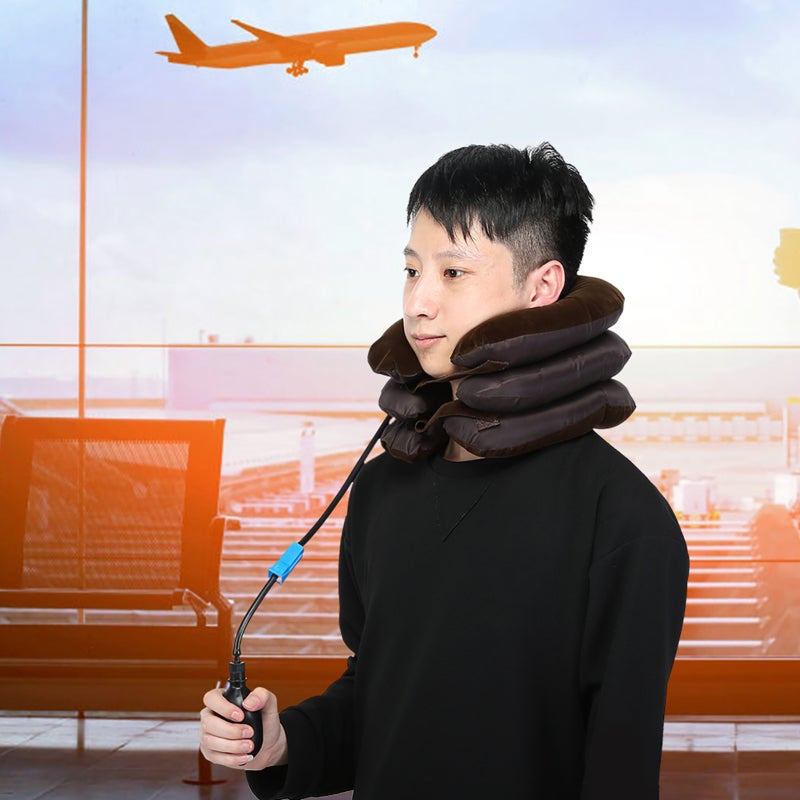 Inflatable Neck Pillow - High-Quality Flocking Fabric Adjustable Pressure Ergonomic Cervical Traction Pillow for Travel Home Neck Pain Relief - Image 2