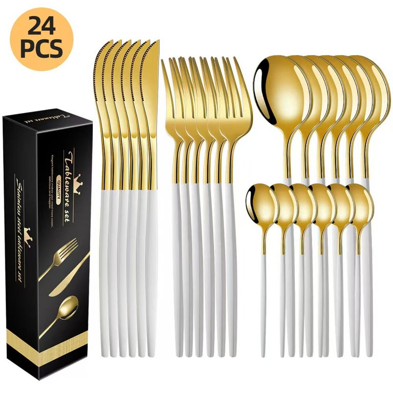 30-Piece Stainless Steel Dinnerware Set with Modern Minimalist Design - Perfect for Western Cuisine