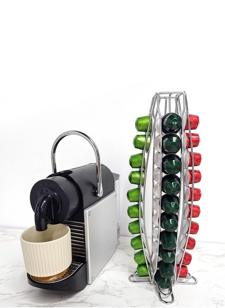 Perfii - 360 Degree Rotating Coffee Capsule Holder Tower Rack Dispenser for Storage & Organization Contemporary Chrome Finish - Image 1