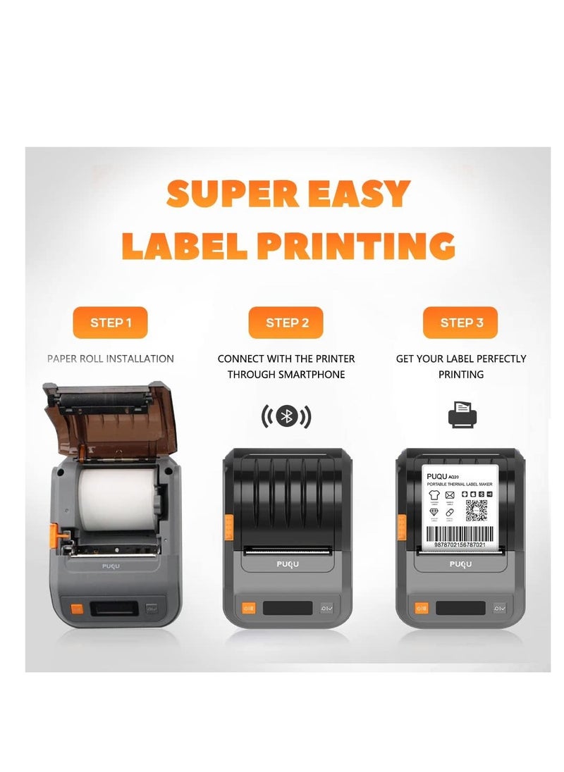 PUQULABEL - AQ20 Bluetooth Label Printer – Portable Wireless Thermal Label Maker with Rechargeable Battery, HD Printing for Android & iOS, Lightweight & Cost-Effective Labeling Solution for Home, Office, and Business (2.0''x3.2'') - Image 1