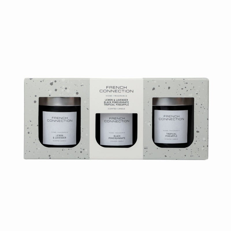 French Connection طقم هدايا شموع معطرة في جرة من 3 - 64 جرام لكل منها، شمع زبدة الشيا | مدة الاحتراق - 30 ساعة | مجموعة الأسود والأبيض | مثالي للهدايا، ديكور المنزل، الحفلات وعطر الغرف | مثالي لديكور غرفة المعيشة والمكتب - Image 3