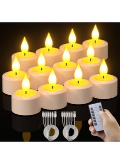 بشيرو شموع الشاي القابلة لإعادة الشحن من PChero مع مؤقت عن بعد، 12 عبوة من شموع الشاي LED الوامضة بدون لهب مع كابلين شحن USB وجهاز تحكم عن بعد لحفلات الزفاف وأعياد الميلاد والهالوين وديكور المنزل  - Image 1