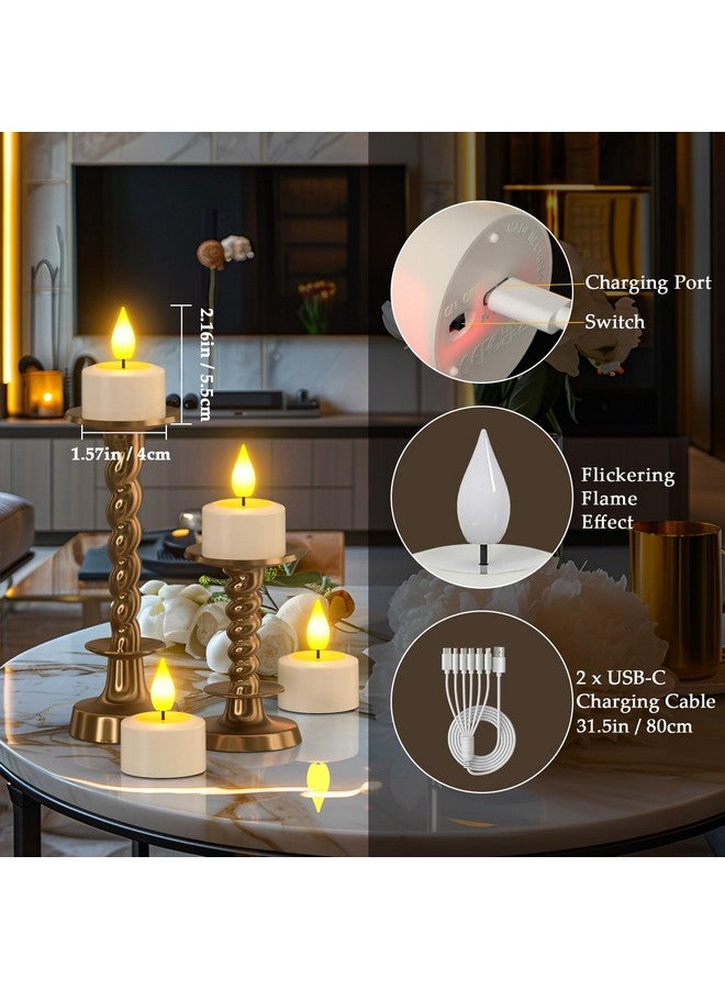 PChero Rechargeable Tea Lights with Remote Timer, 12 Packs Flickering Flameless LED Tealights Candles with 2 USB Charging Cables & Remote for Wedding Xmas Halloween Home Decor - Image 2
