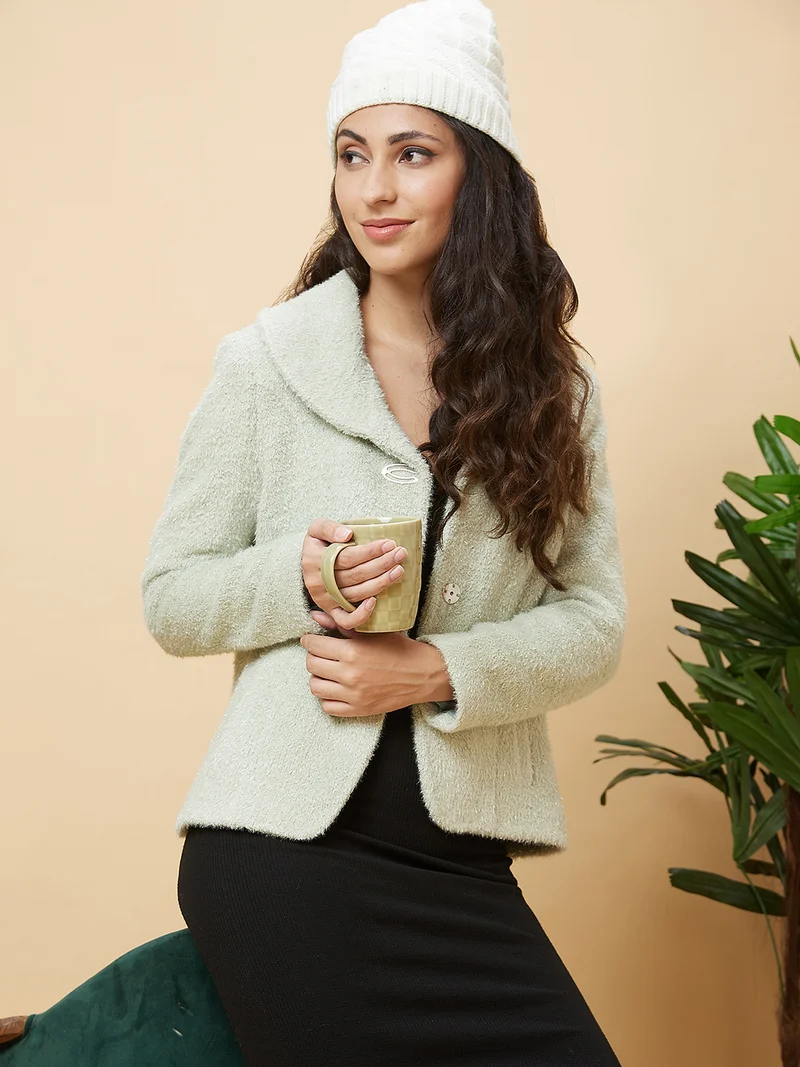 جلو باص معطف نسائي بياقة شال مفرد الصدر