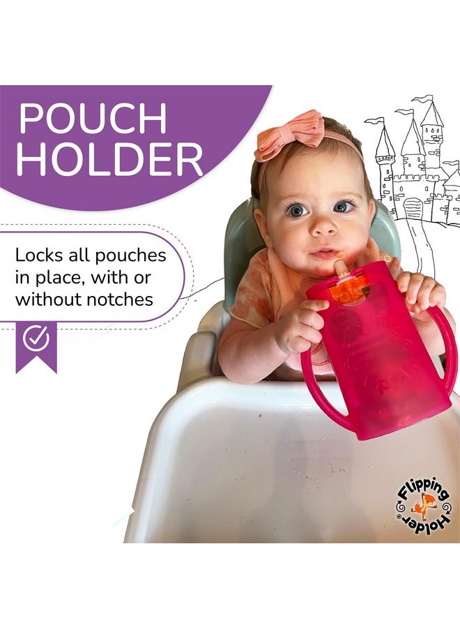 Flipping Holder - Original Squeeze Proof Flipping Holder With Open Bottom For Food Pouches & Juice Boxes Multipurpose Prevent Messes & Support Self Feeding Easy Grasping Handles Made In Usa - Image 1