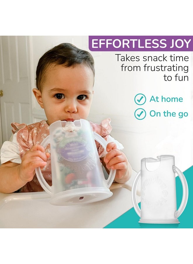 Flipping Holder - Original Squeeze Proof Flipping Holder With Open Bottom For Food Pouches & Juice Boxes Multipurpose Prevent Messes & Support Self Feeding Easy Grasping Handles Made In Usa - Image 1