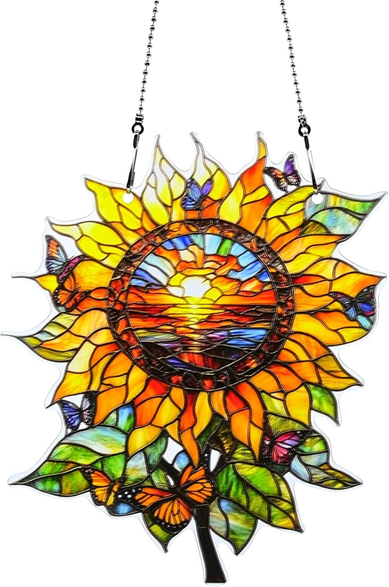 thmnj Sunflower Butterfly Ornaments Colorful Window Hanging Decorations Home Wall Decor for Indoor Outdoor - Image 1