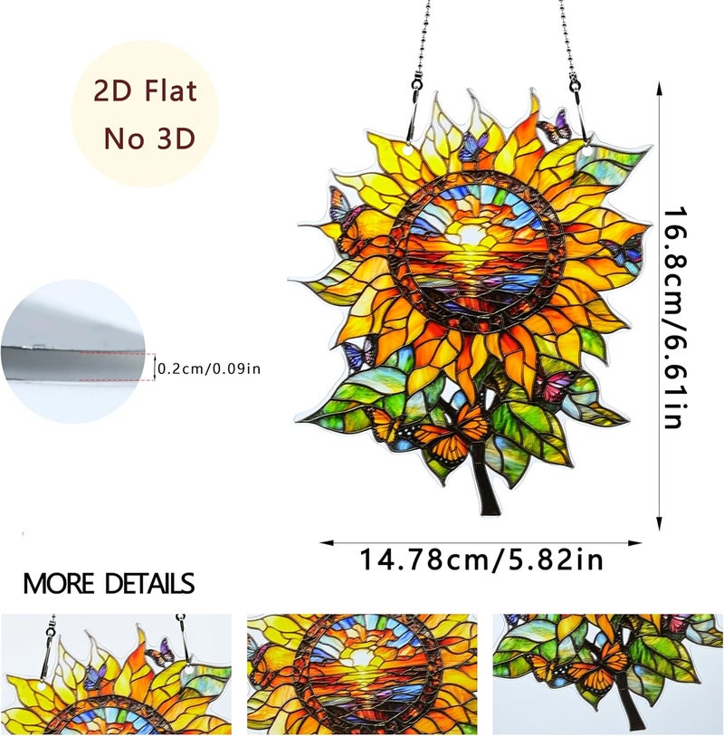 thmnj Sunflower Butterfly Ornaments Colorful Window Hanging Decorations Home Wall Decor for Indoor Outdoor - Image 3