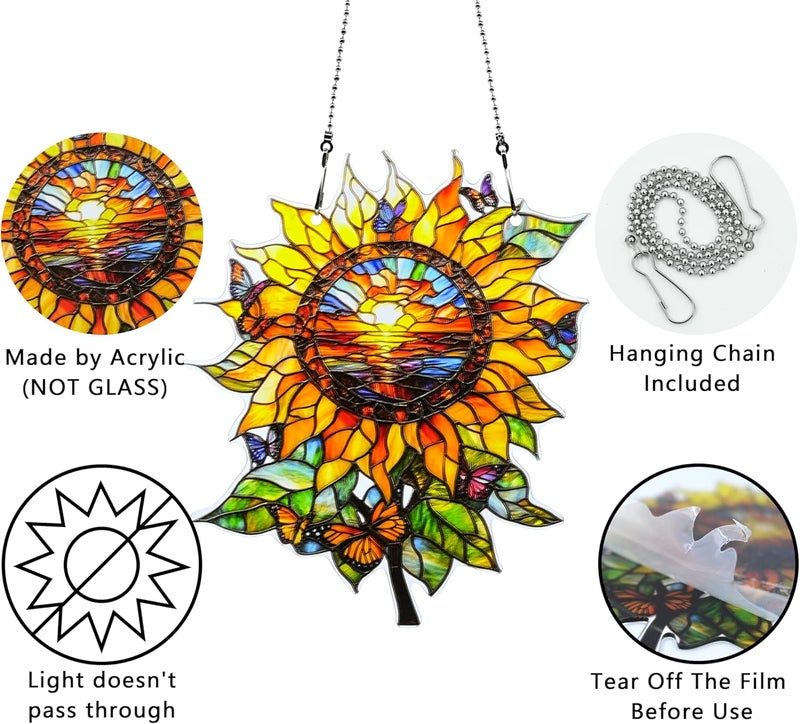 thmnj Sunflower Butterfly Ornaments Colorful Window Hanging Decorations Home Wall Decor for Indoor Outdoor - Image 4