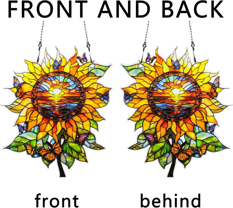 thmnj Sunflower Butterfly Ornaments Colorful Window Hanging Decorations Home Wall Decor for Indoor Outdoor - Image 5