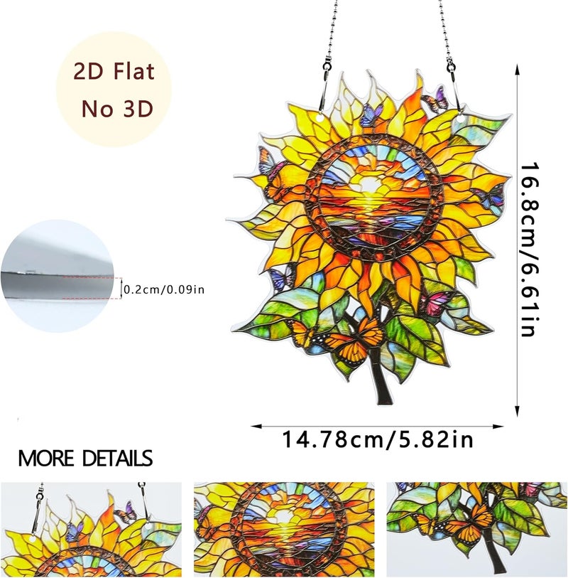 thmnj Sunflower Butterfly Ornaments Colorful Window Hanging Decorations Home Wall Decor for Indoor Outdoor - Image 2