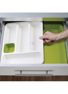 Drawer Store Polypropylene Drawer store Expandable Cutlery Tray White/Green  - Image 3