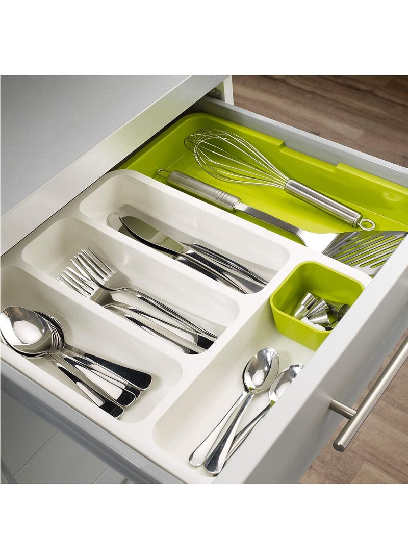 Drawer Store Polypropylene Drawer store Expandable Cutlery Tray White/Green  - Image 1