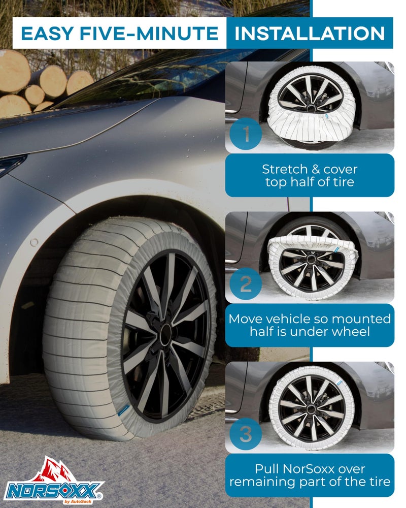 NORSOXX Passenger Vehicle Snow Socks for Tires, N41 - Car Sock Tire Traction Device for Snow, Ultimate Chain Alternative for Cars, SUVs, Pickups & Light Commercial Vehicles, Pack of 2 - Image 2