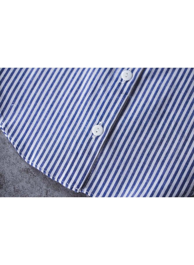 Shinywear Cute Doll False Shirt Collar Detachable Half Blouse Lace Adjustable Lapel Dicky for Women (Blue and White Striped) - Image 4