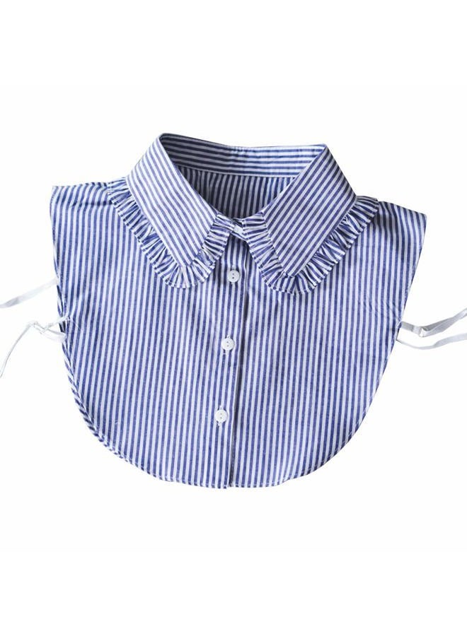 Shinywear Cute Doll False Shirt Collar Detachable Half Blouse Lace Adjustable Lapel Dicky for Women (Blue and White Striped) - Image 1