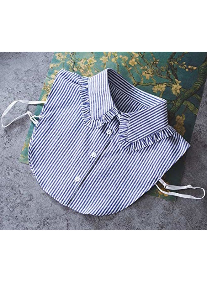 Shinywear Cute Doll False Shirt Collar Detachable Half Blouse Lace Adjustable Lapel Dicky for Women (Blue and White Striped) - Image 3