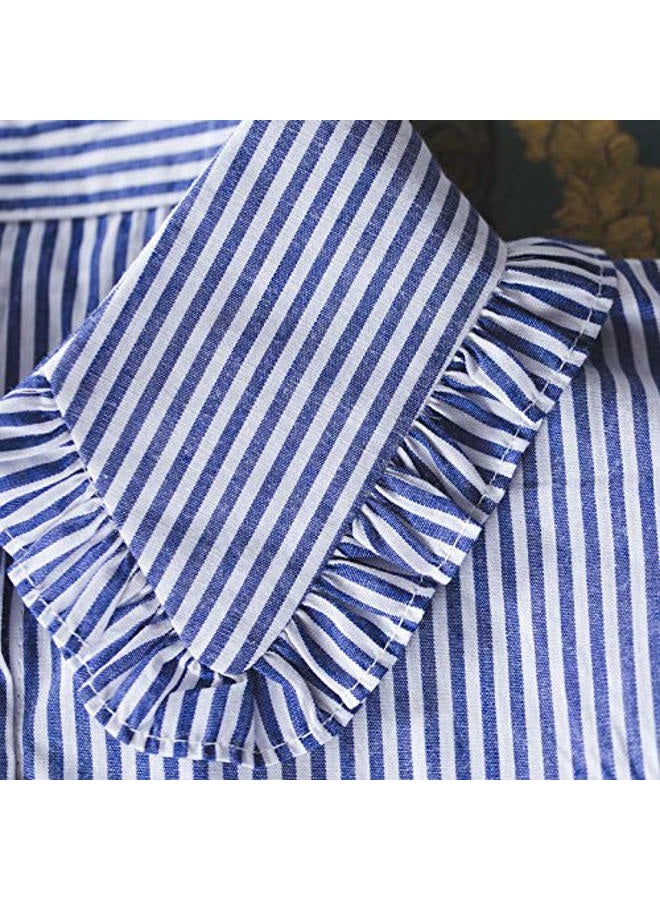 Shinywear Cute Doll False Shirt Collar Detachable Half Blouse Lace Adjustable Lapel Dicky for Women (Blue and White Striped) - Image 2