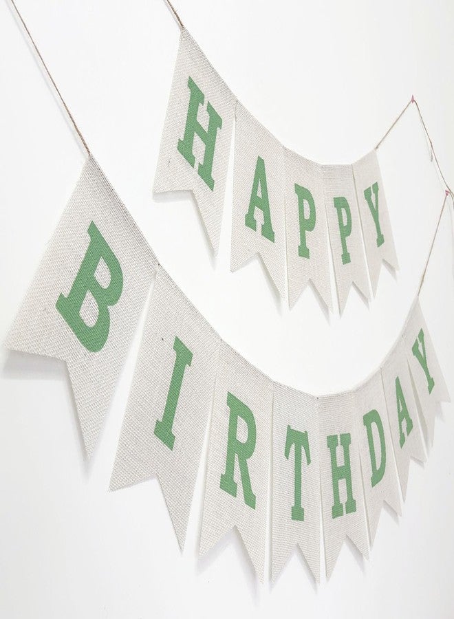 CROWNOS Green Happy Birthday Banner, Burlap Happy Birthday Sign Garland for Birthday Party Decorations - Image 2