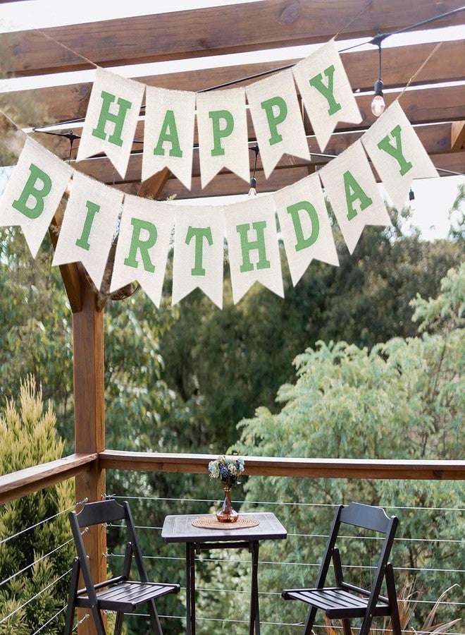 CROWNOS Green Happy Birthday Banner, Burlap Happy Birthday Sign Garland for Birthday Party Decorations - Image 5