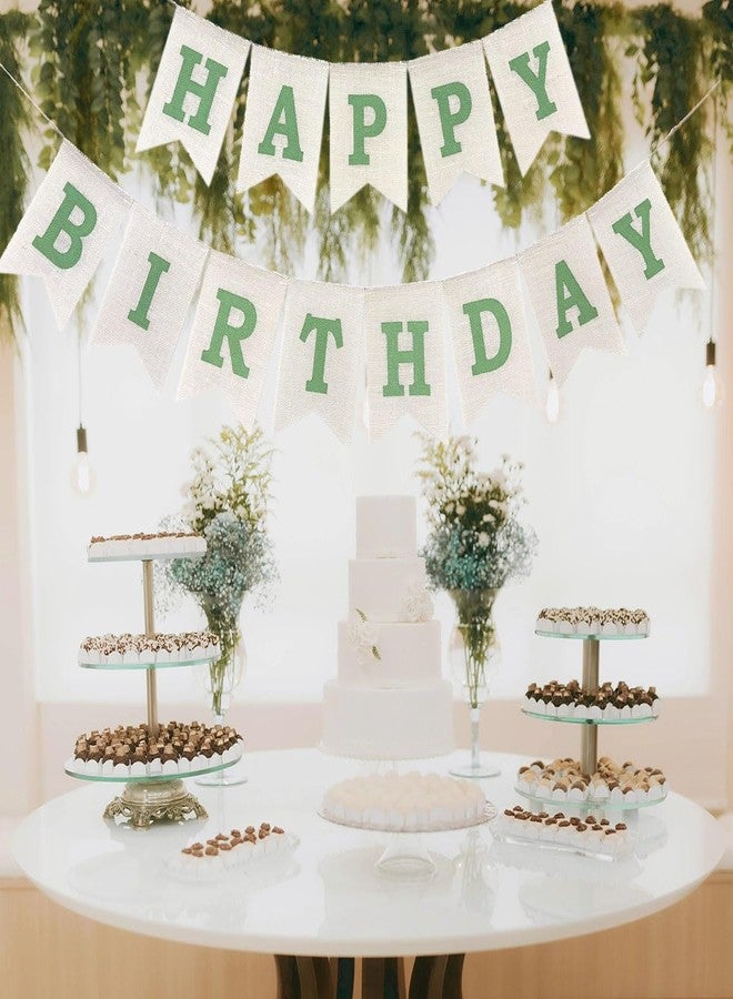 CROWNOS Green Happy Birthday Banner, Burlap Happy Birthday Sign Garland for Birthday Party Decorations - Image 4