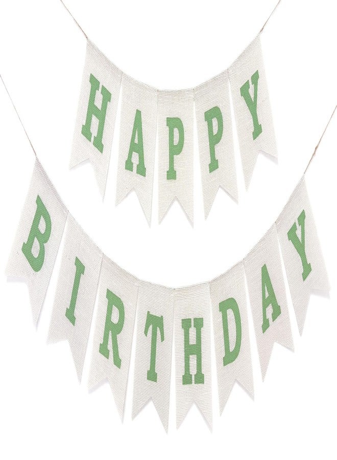 CROWNOS Green Happy Birthday Banner, Burlap Happy Birthday Sign Garland for Birthday Party Decorations - Image 1