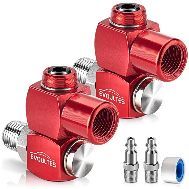 EVOULTES 2Packs 14 NPT 360 Degree Swivel Air Hose Fittings No Leakage Air Hose Connector with 14 Inch MNPT Quick Connect Swivel Air Fittings for Air Hose Air Compressor Attachments