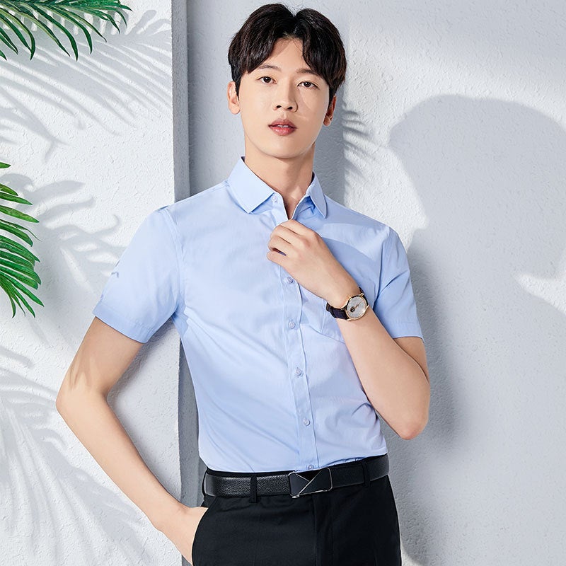 This duty formal dress mens and womens formal dress show white shirt short sleeve sales work clothes professional shirt womens summer shirt embroidered LOGO blue female  - Image 2