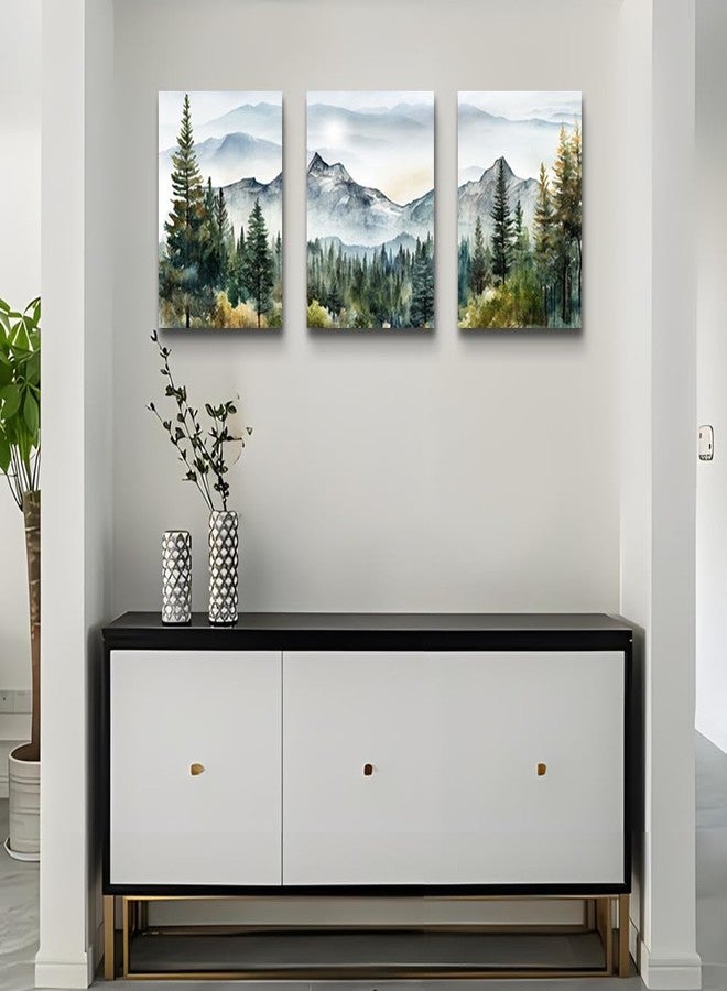 DZRWUBHS Wall Art for Living Room Wall Decor for Bedroom Office Decor Abstract Mountain Forest Landscapes Ink Painting 3 Piece Framed Canvas Art Prints Ready to Hang Wall Pictures Modern Home Decor - Image 4