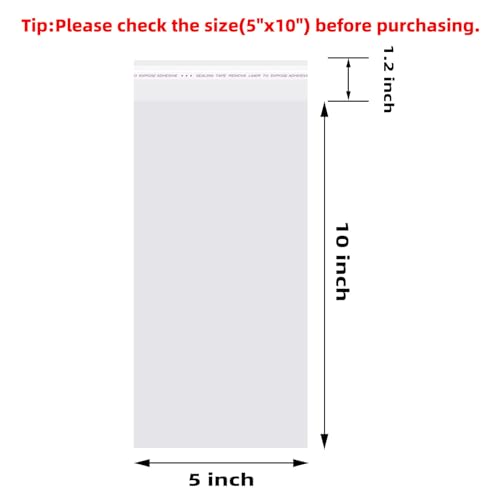 Morepack أكياس سيلوفان ذاتية الإغلاق من موريباك ذاتية اللصق، 5x10 بوصة، أكياس سيلوفان شفافة قابلة لإعادة الإغلاق 200 قطعة - Image 2