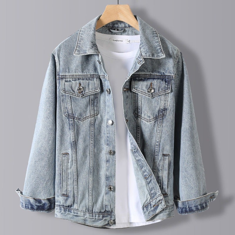 جاكيت دنيم مزين بطائر الكركي بأسلوب صيني أزرق فاتح للرجال من علامة دافي العصرية للأزياء الوطنية للأزواج - Image 3