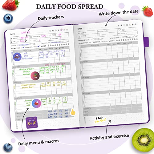 EPEWIZD Food Journal for Weight Loss, Meal Planner & Daily Food Wellness Diary to Count Calories Nutrient Intake,Weight Loss Journal to Track Health(A5 size)-Purple - Image 4
