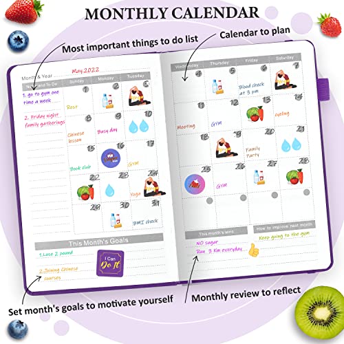 EPEWIZD Food Journal for Weight Loss, Meal Planner & Daily Food Wellness Diary to Count Calories Nutrient Intake,Weight Loss Journal to Track Health(A5 size)-Purple - Image 3