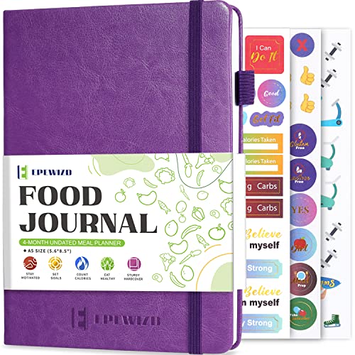 EPEWIZD Food Journal for Weight Loss, Meal Planner & Daily Food Wellness Diary to Count Calories Nutrient Intake,Weight Loss Journal to Track Health(A5 size)-Purple - Image 1