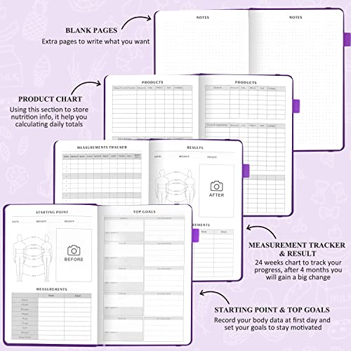 EPEWIZD Food Journal for Weight Loss, Meal Planner & Daily Food Wellness Diary to Count Calories Nutrient Intake,Weight Loss Journal to Track Health(A5 size)-Purple - Image 5