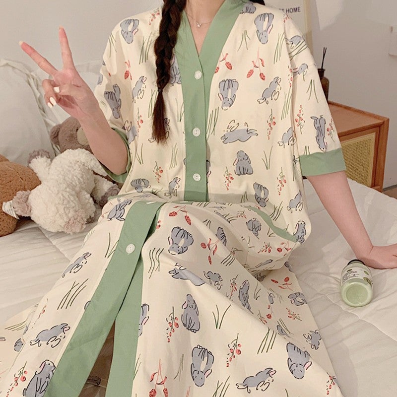 Summer Cotton Nursing Dress Maternity 58004 leaves adorable rabbit 
